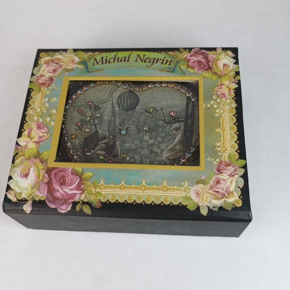 Michal Negrin Crystals Heart Shaped Mirror Compact In Original Box 2.5" - Picture 2 of 7